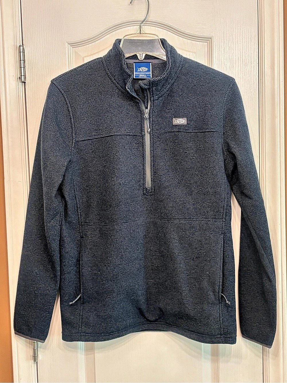 Vintage Men’s AFTCO Coastal Grid 1/4 Zip Fleece Pullover in Charcoal Grey Size S